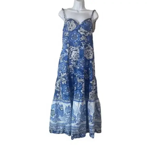 FARM Rio | Dresses | Farm Rio Blue Full Of Flowers Organic Cotton Midi Dress  Size Xl Boho Vacation | Poshmark